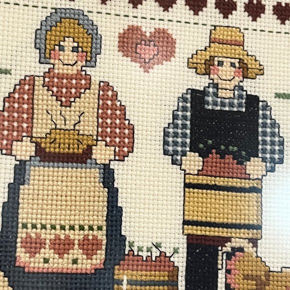 HAND CRAFTED Cross Stitch Picture Country Kitchen Farmer Countrycore 17"x14" - Picture 5 of 10